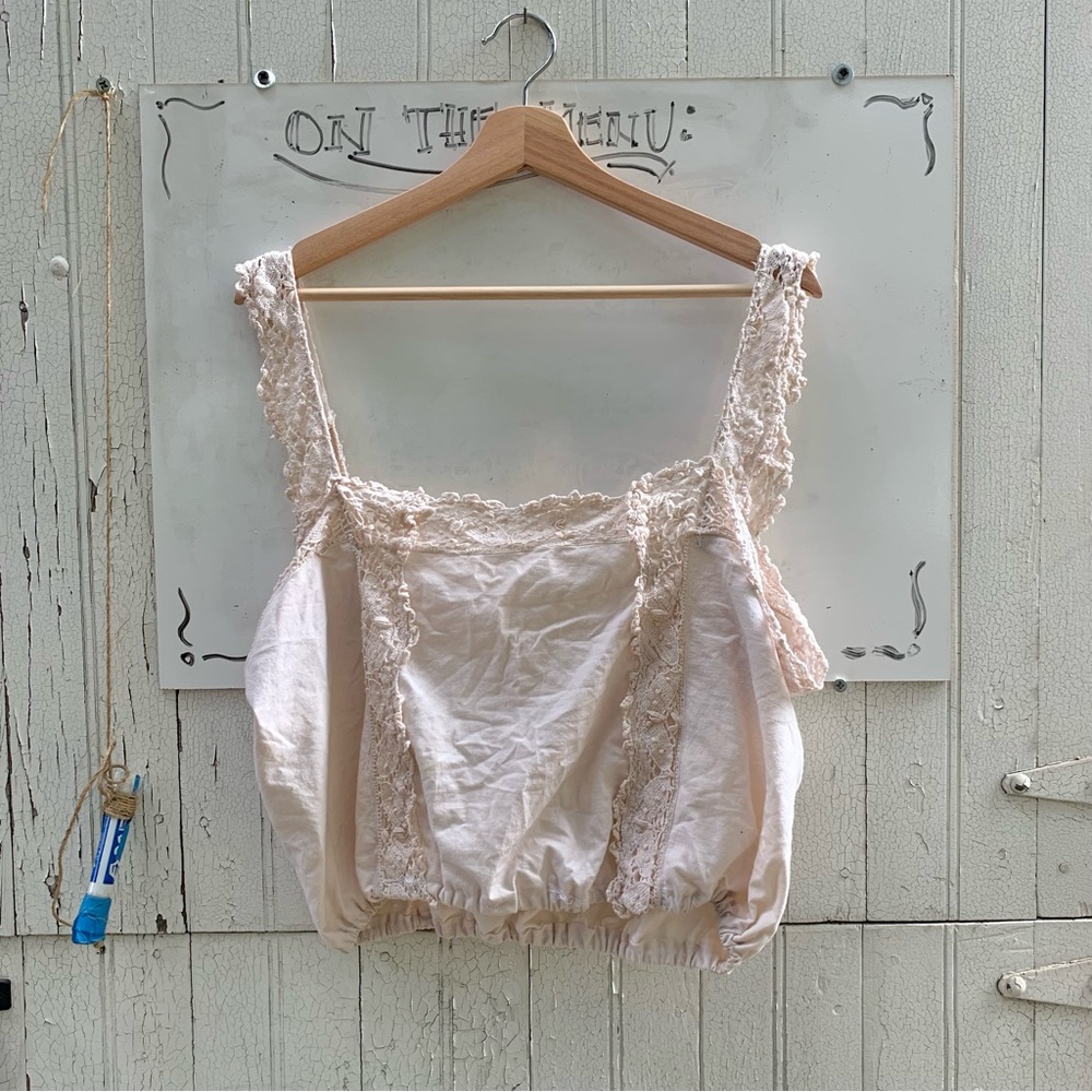 Sold Handmade vintage cream tablecloth crop blouse size XL-2X